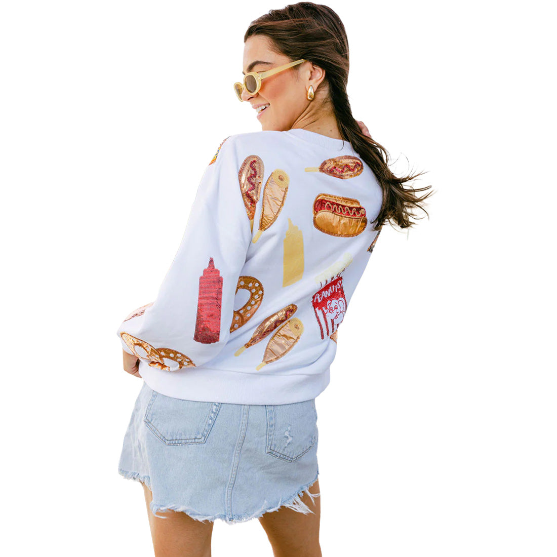 Queen of Sparkles Scattered Ballpark Food Sweatshirt - Women's