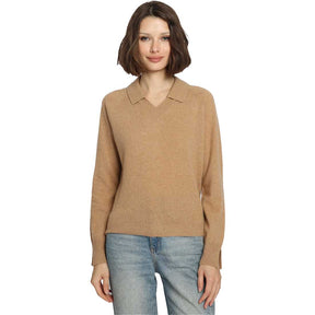 Minnie Rose Cashmere V-Neck Sweater w/Collar - Women's