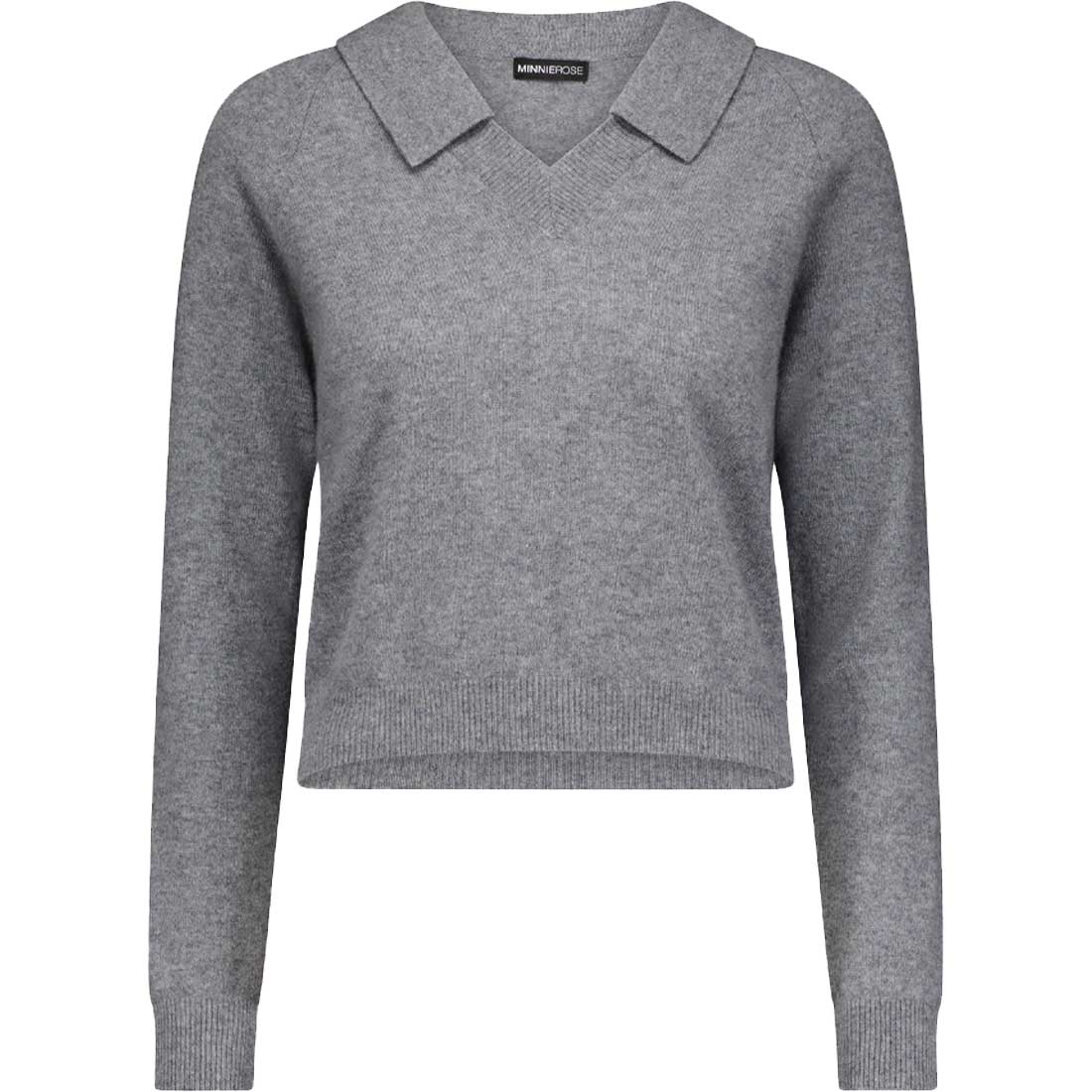 Minnie Rose Cashmere V-Neck Sweater w/Collar - Women's