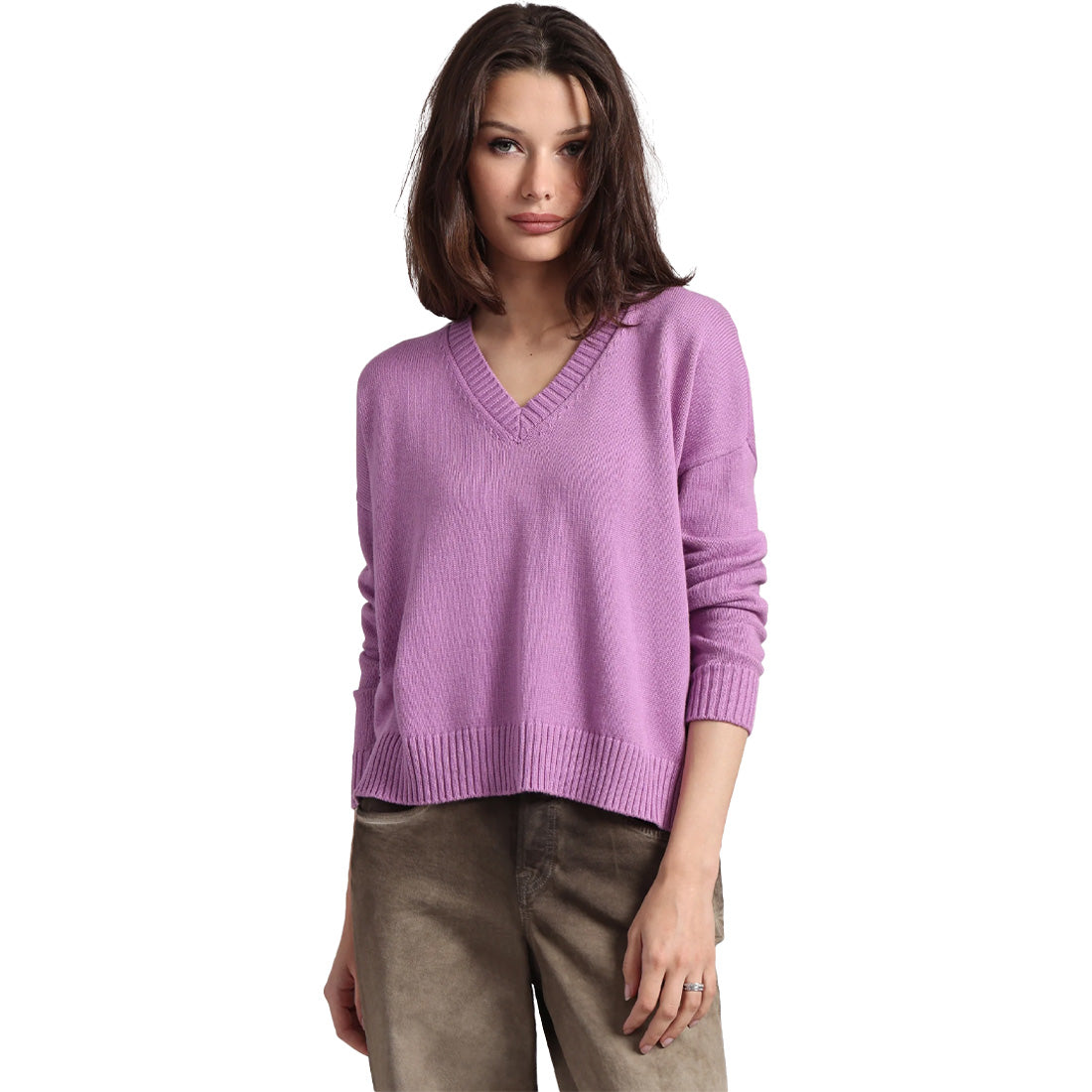 Minnie Rose Cashmere Boxy V Neck Top - Women's