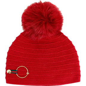 Mitchie's Matchings Knit Beanie w/Tab & Ring & Fox Pom - Women's