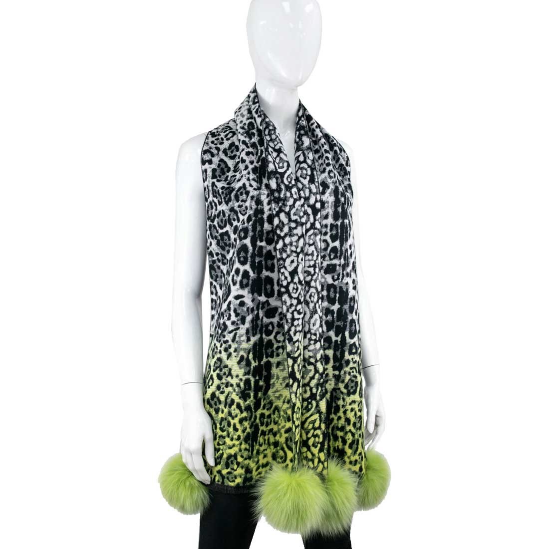 Mitchie's Matchings Leopard Ombre Scarf w/Fox Poms - Women