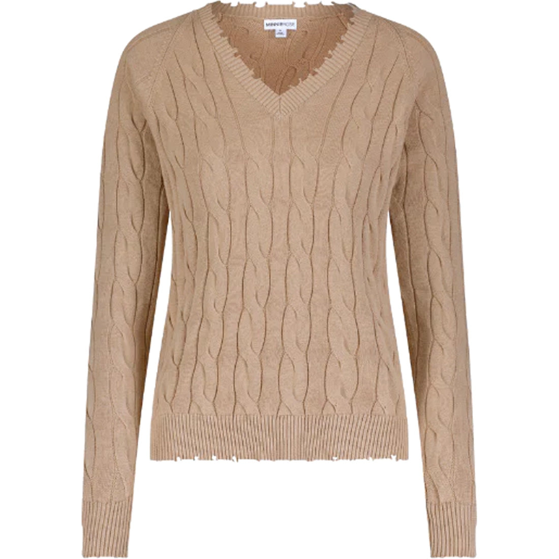 Minnie Rose Cable Long Sleeve Vee w/Frayed Edges - Women's